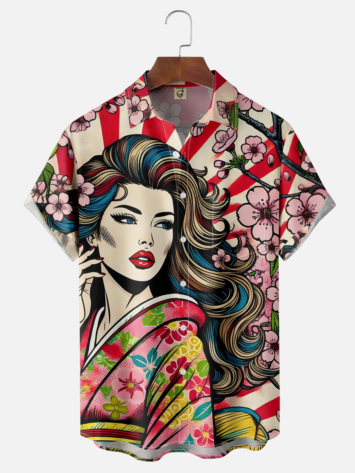 Moisture Wicking Ukiyo-e American Girl Chest Pocket Hawaiian Shirt
