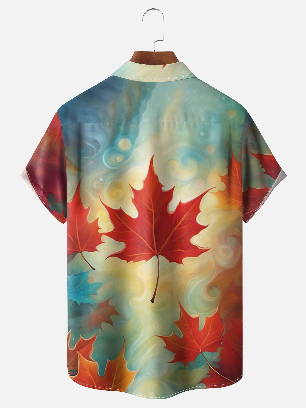 Moisture-wicking Art Fantasy Maple Leaf Chest Pocket Hawaiian Shirt