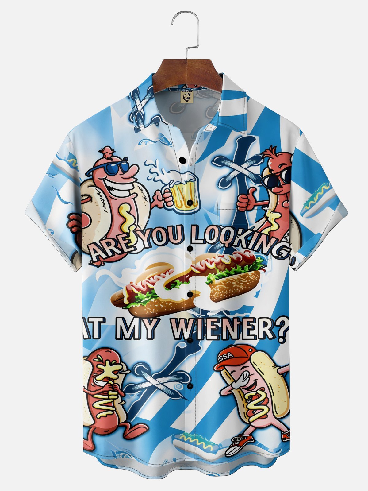 Tall Size Moisture Wicking Fun American Hot Dog Slogan Chest Pocke Holiday Hawaiian Shirt