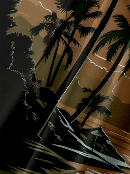 Moisture-wicking Coconut Tree Beach Chest Pocket Hawaiian Shirt