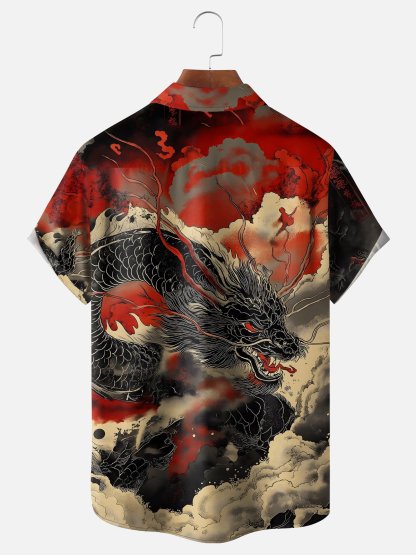 Moisture Wicking Ukiyo-e Dragon Chest Pocket Hawaiian Shirt