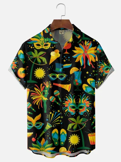 Mardi Gras Graphic Casual Breathable Short Sleeve Hawaiian Shirts