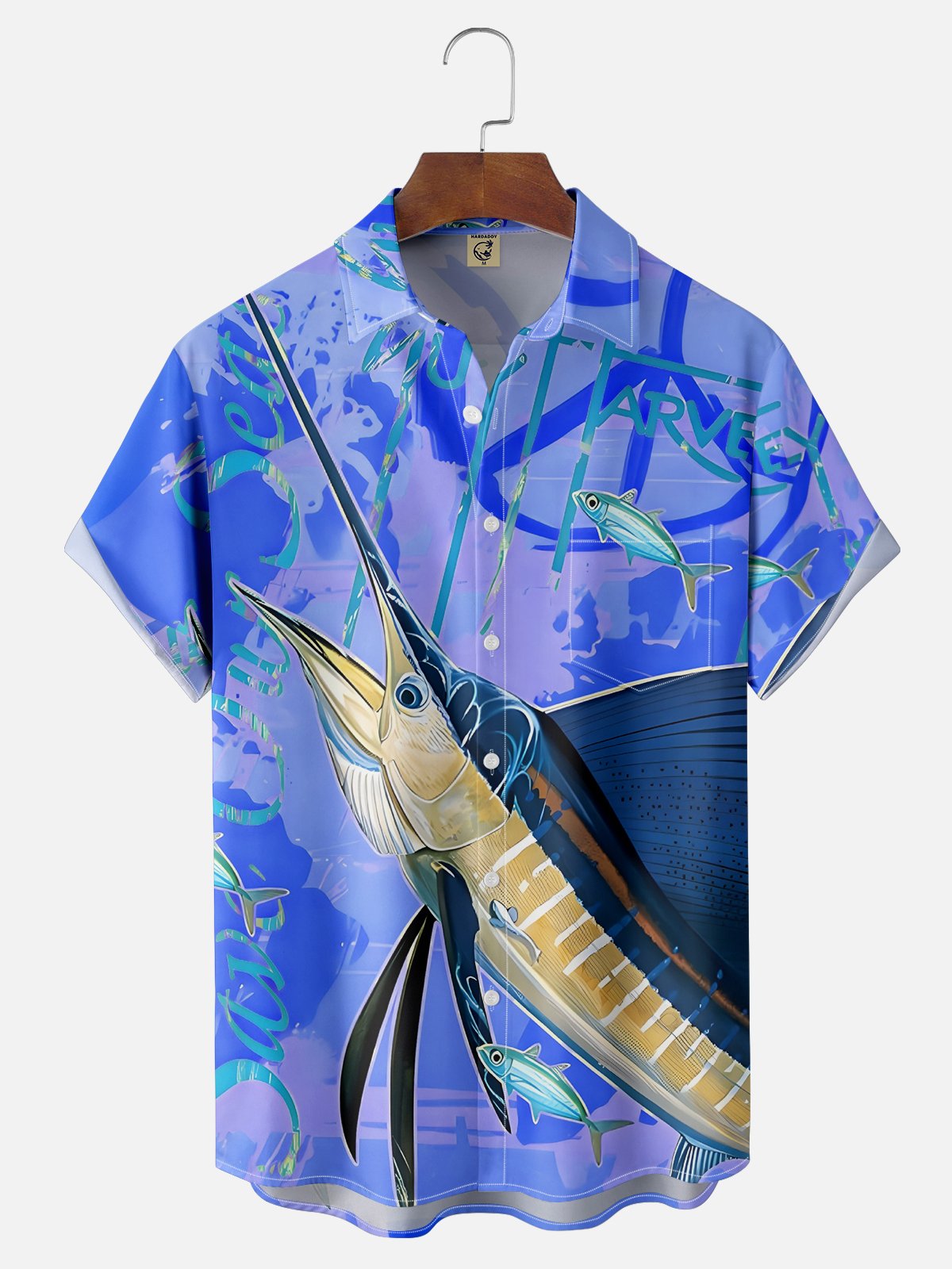 Moisture-wicking Swordfish Ocean Chest Pocket Hawaiian Shirt
