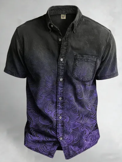 Moisture Wicking Abstract Gradient Chest Pocke Holiday Hawaiian Shirt