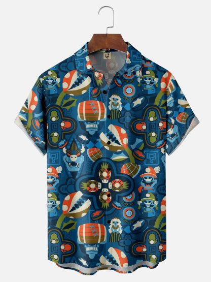 Moisture-wicking Grass Skirt Beauty Pineapple Chest Pocket Hawaiian Shirt