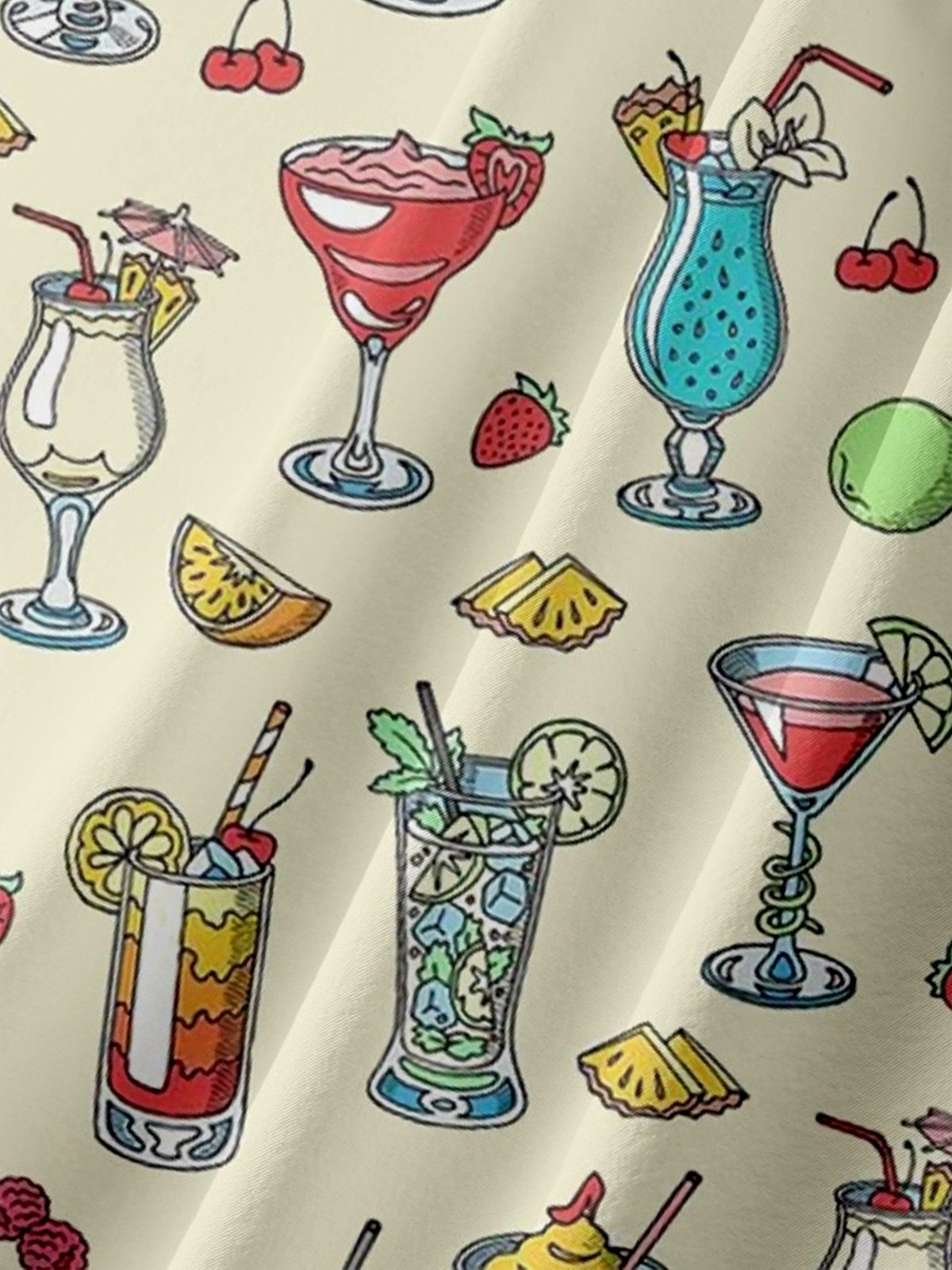 Moisture-wicking Cocktail Illustration Chest Pocket Hawaiian Shirt