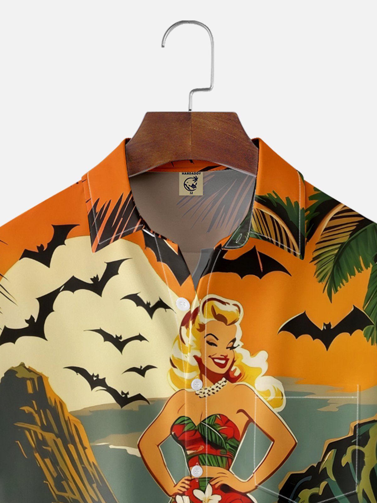 Moisture-Wicking Halloween Retro Beauty Pumpkin Beach Chest Pocket Hawaiian Shirt