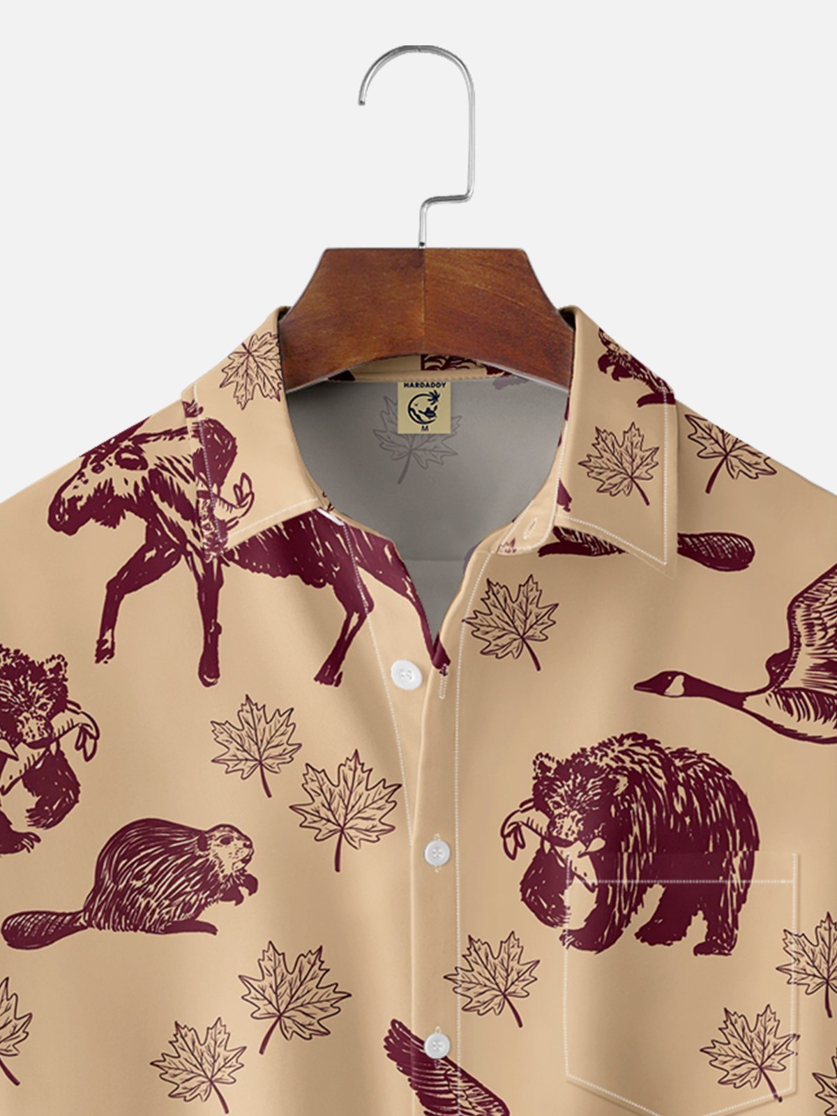 Moisture-wicking Canada Day Animal Maple Leaf Chest Pocket Hawaiian Shirt