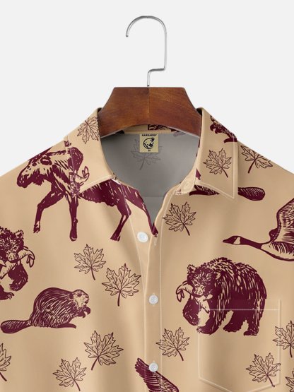 Moisture-wicking Canada Day Animal Maple Leaf Chest Pocket Hawaiian Shirt