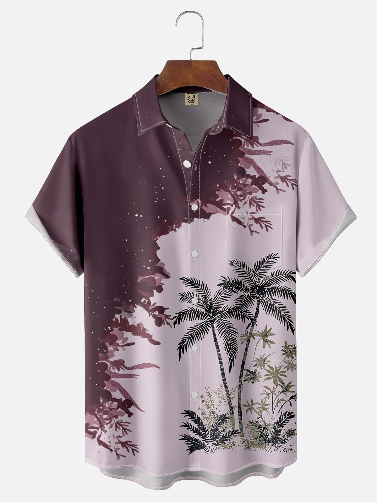 Moisture-wicking Tropical Palm Tree Chest Pocket Hawaiian Shirt