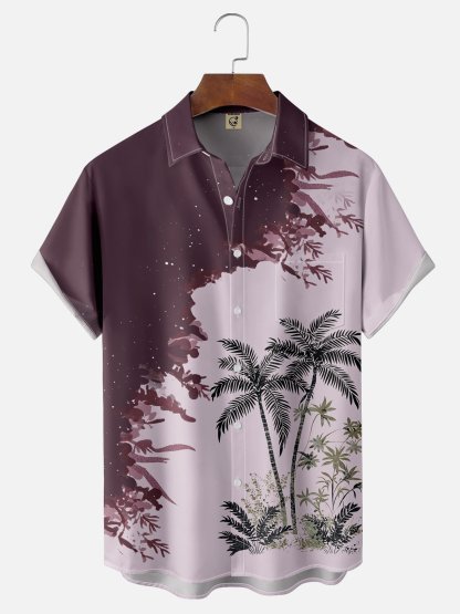Moisture-wicking Tropical Palm Tree Chest Pocket Hawaiian Shirt