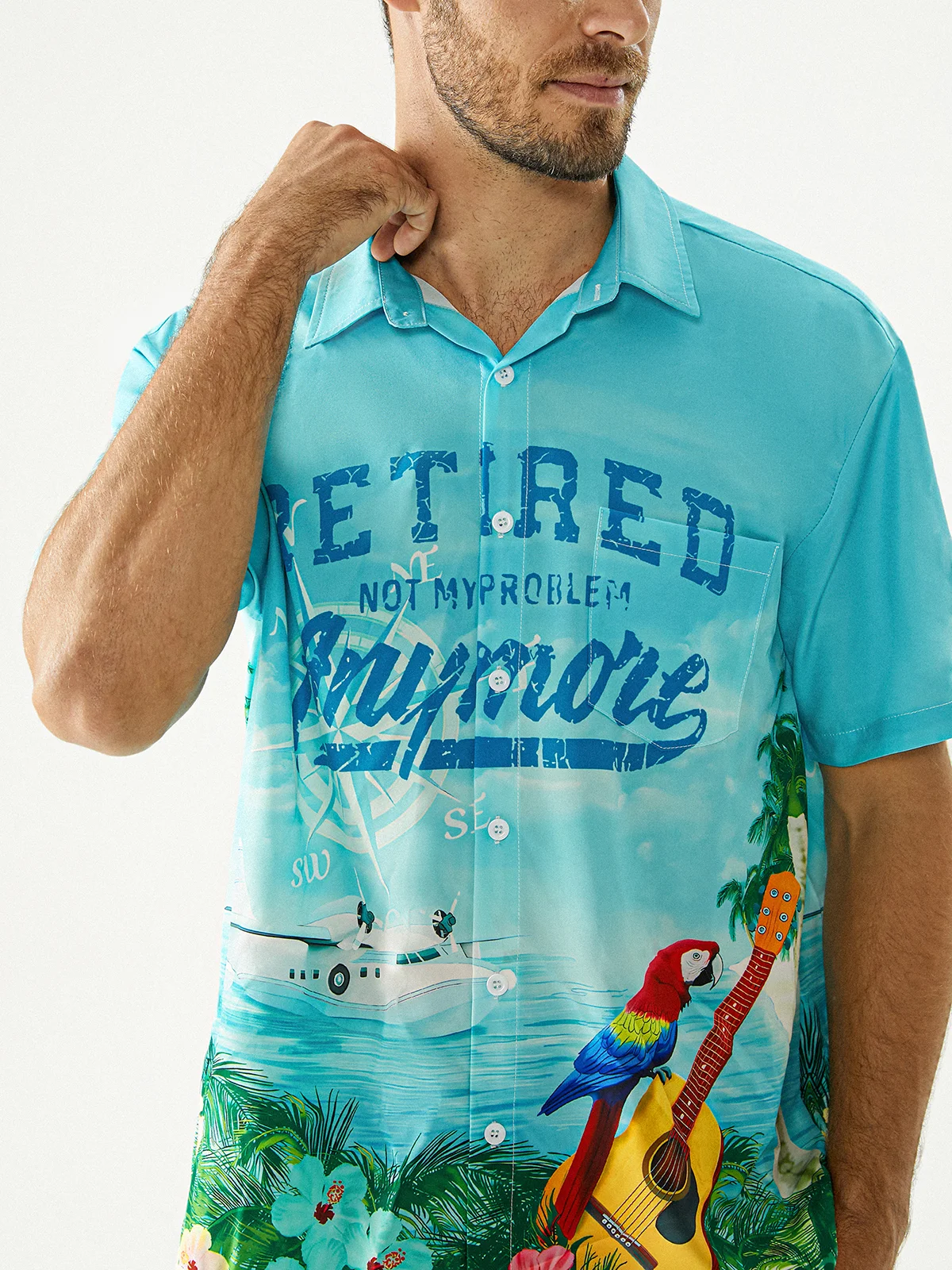 Parrots Party Shirts Retired Not My Problem Anymore Chest Pocket Short Sleeve Hawaiian Shirt