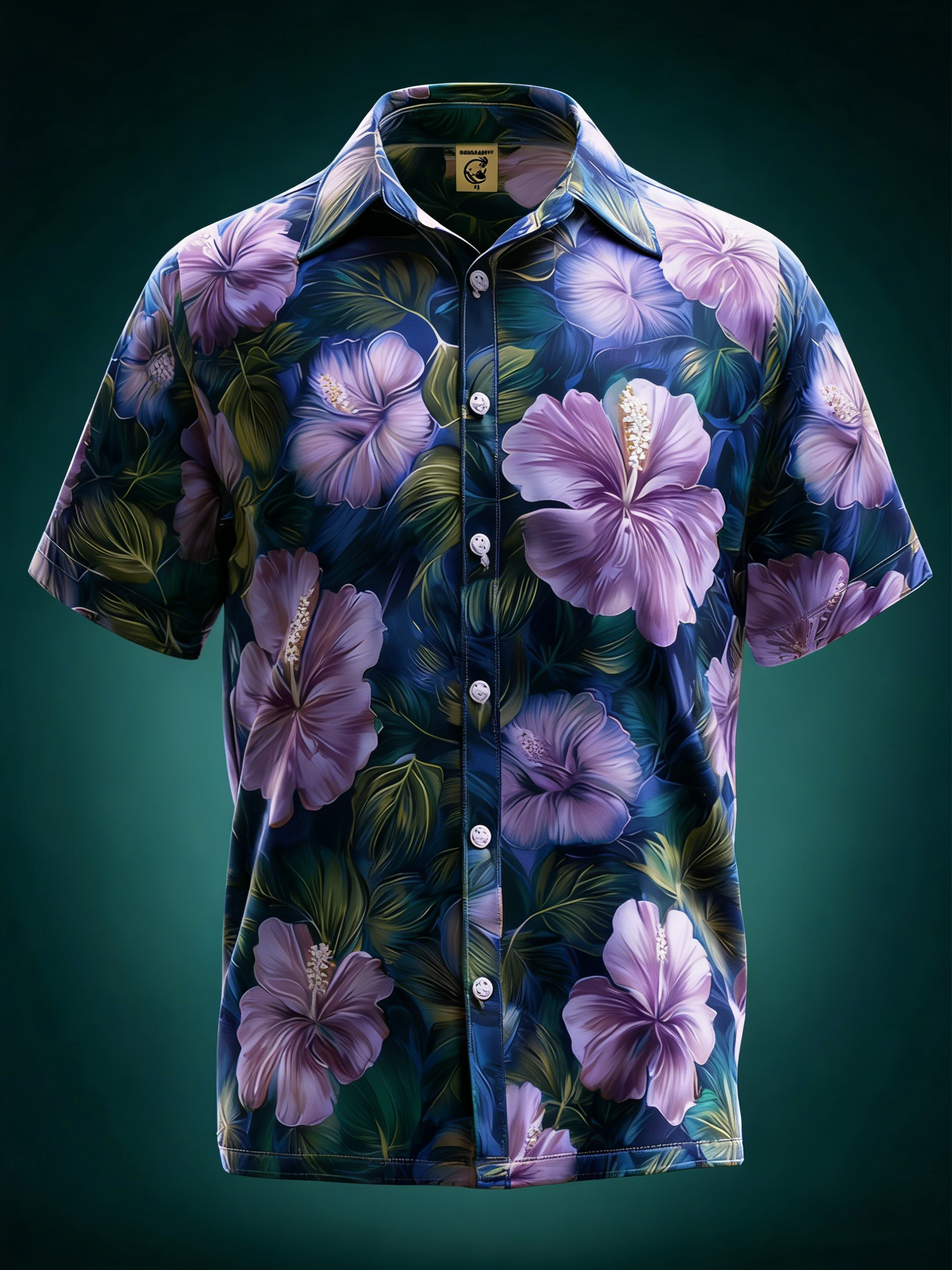 Moisture-wicking Tropical Hibiscus Floral Chest Pocket Hawaiian Shirt