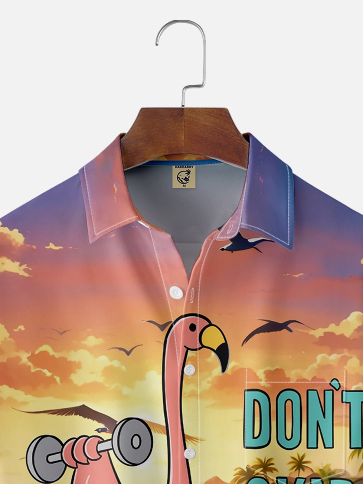 x Coffee Man Moisture Wicking Flamingo Tropical Beach Coconut Tree Chest Pocket Hawaiian Shirt