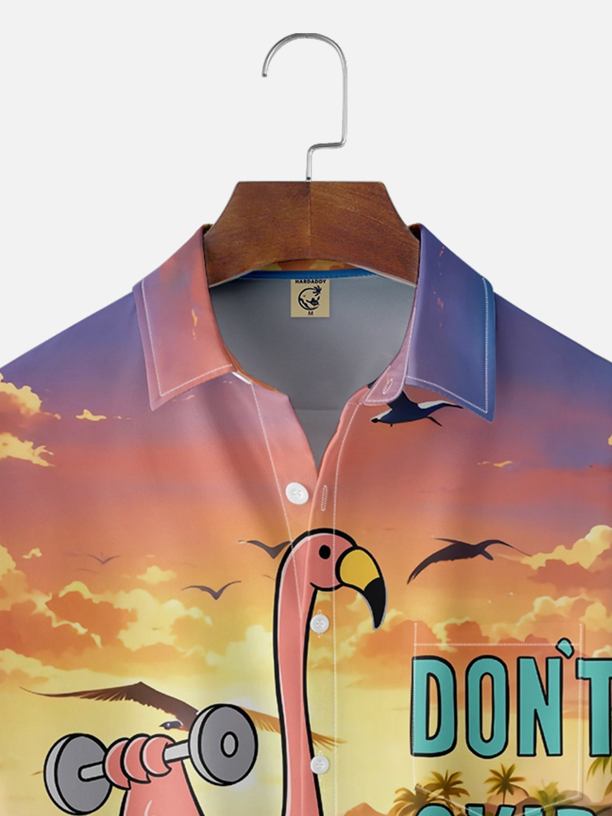 x Coffee Man Moisture Wicking Flamingo Tropical Beach Coconut Tree Chest Pocket Hawaiian Shirt