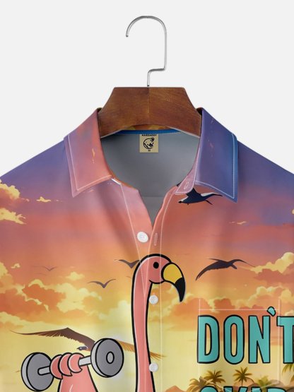 x Coffee Man Moisture Wicking Flamingo Tropical Beach Coconut Tree Chest Pocket Hawaiian Shirt