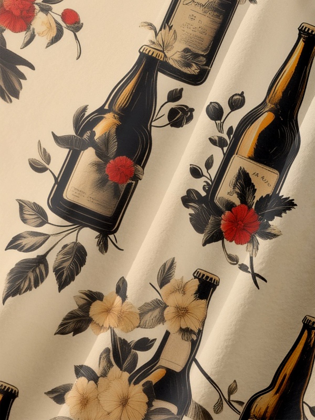 Moisture-wicking Beer Floral Chest Pocket Hawaiian Shirt