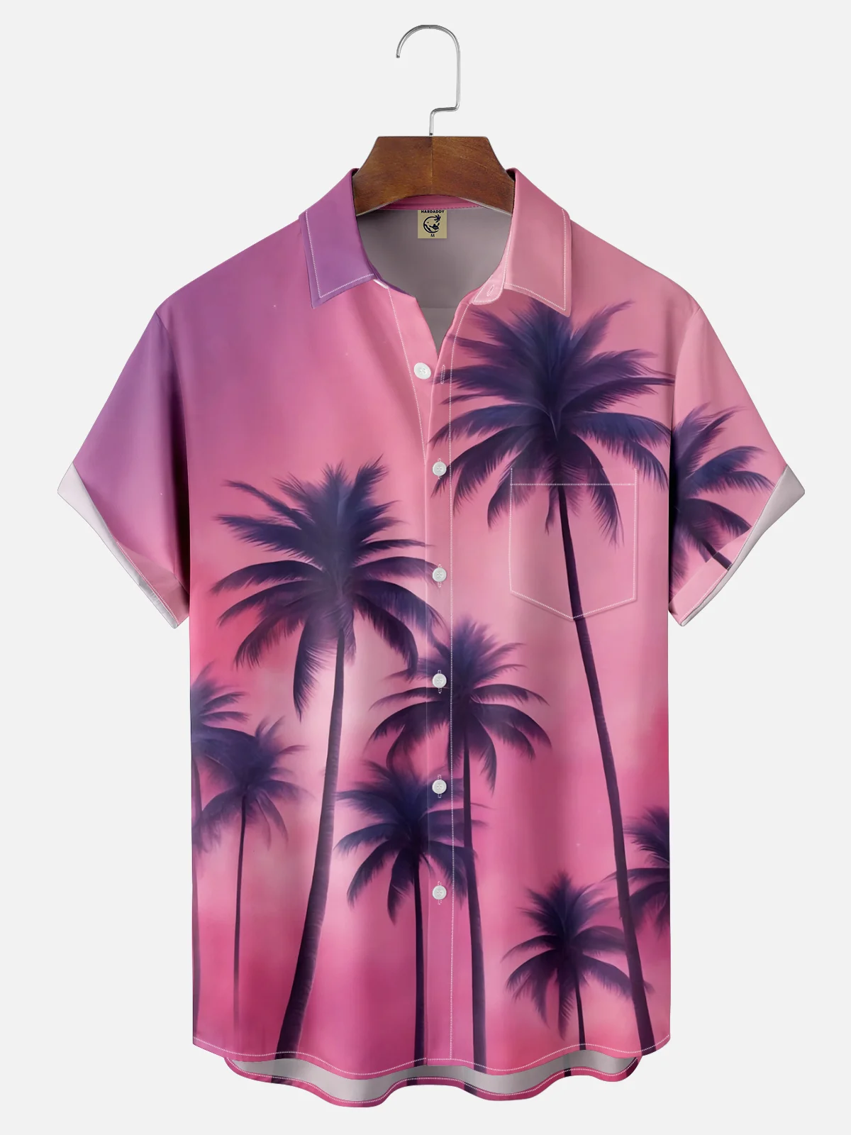 Moisture-wicking Palm Tree Chest Pocket Hawaiian Shirt