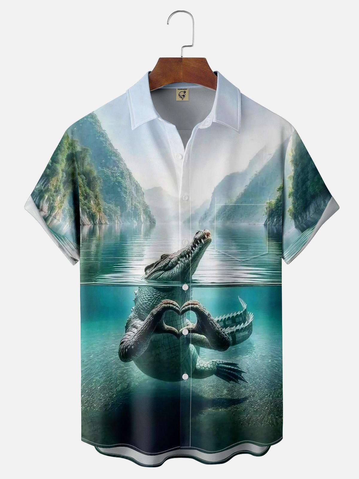 Moisture-wicking Alligator Heart Chest Pocket Hawaiian Shirt