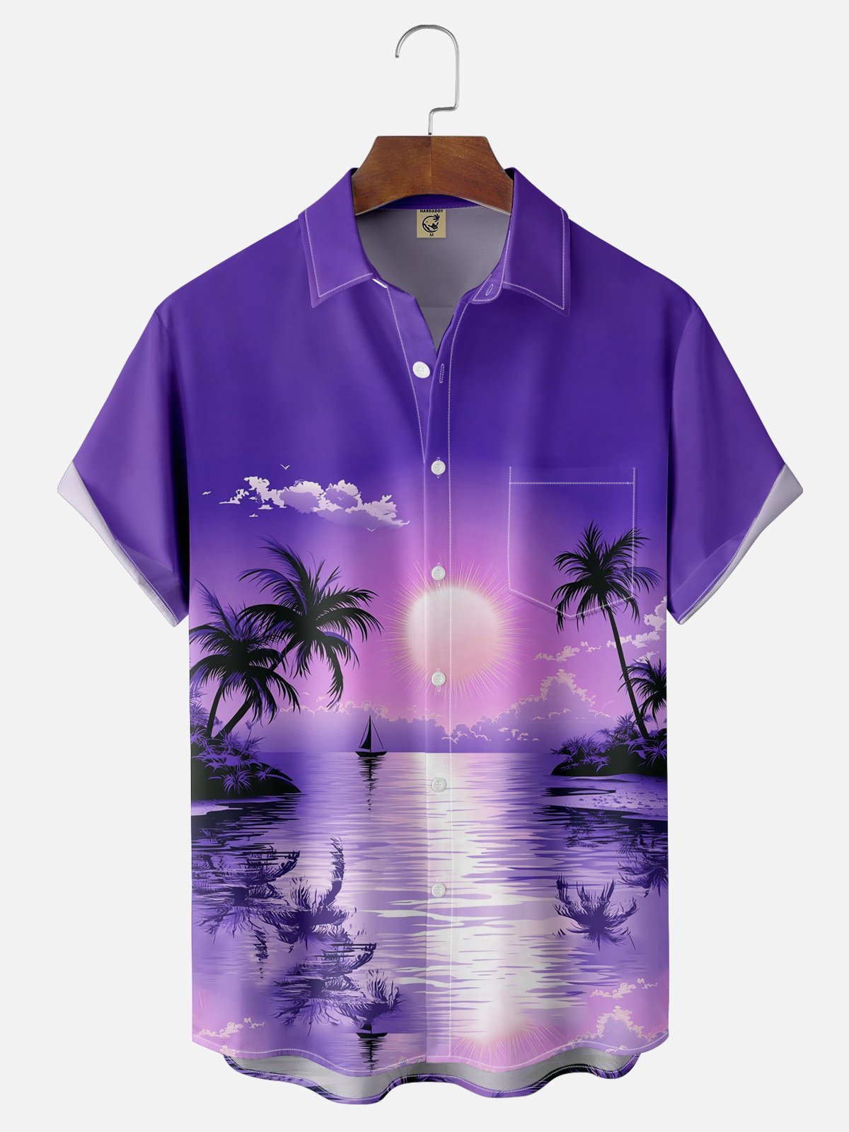 Moisture-wicking Tropical Palm Tree Chest Pocket Hawaiian Shirt