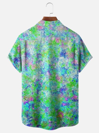 Moisture-wicking Art Floral Chest Pocket Hawaiian Shirt