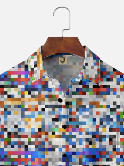Moisture-wicking Abstract Plaid Chest Pocket Hawaiian Shirt