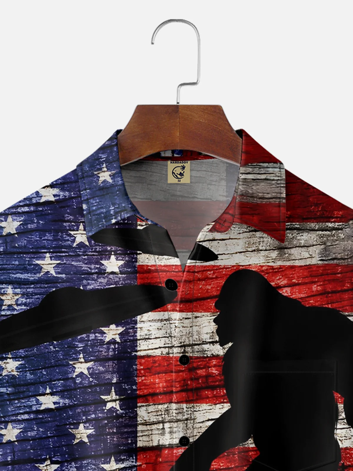 Moisture-wicking American Flag Bigfoot UFO Chest Pocket Hawaiian Shirt