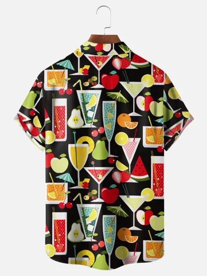 Cocktail Chest Pocket Short Sleeve Hawaiian Shirt