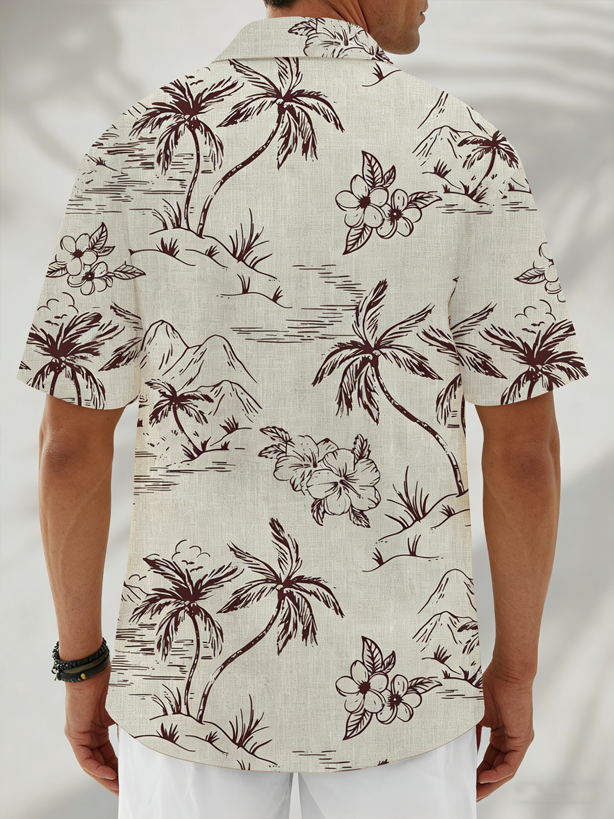 Linen Texture Botanical Print Chest Pocket Holiday Hawaiian Shirt