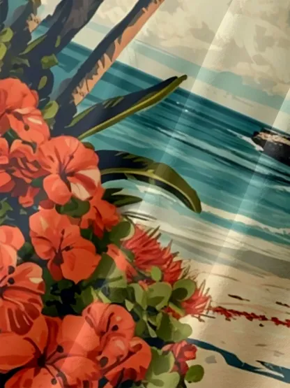 Moisture-wicking Summer Ocean Coconut Tree Art Chest Pocket Hawaiian Shirt