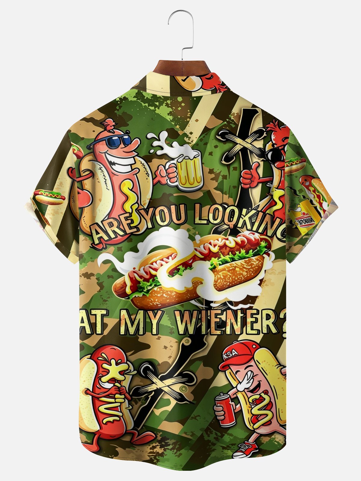Tall Size Moisture Wicking Fun American Hot Dog Slogan Chest Pocke Holiday Hawaiian Shirt