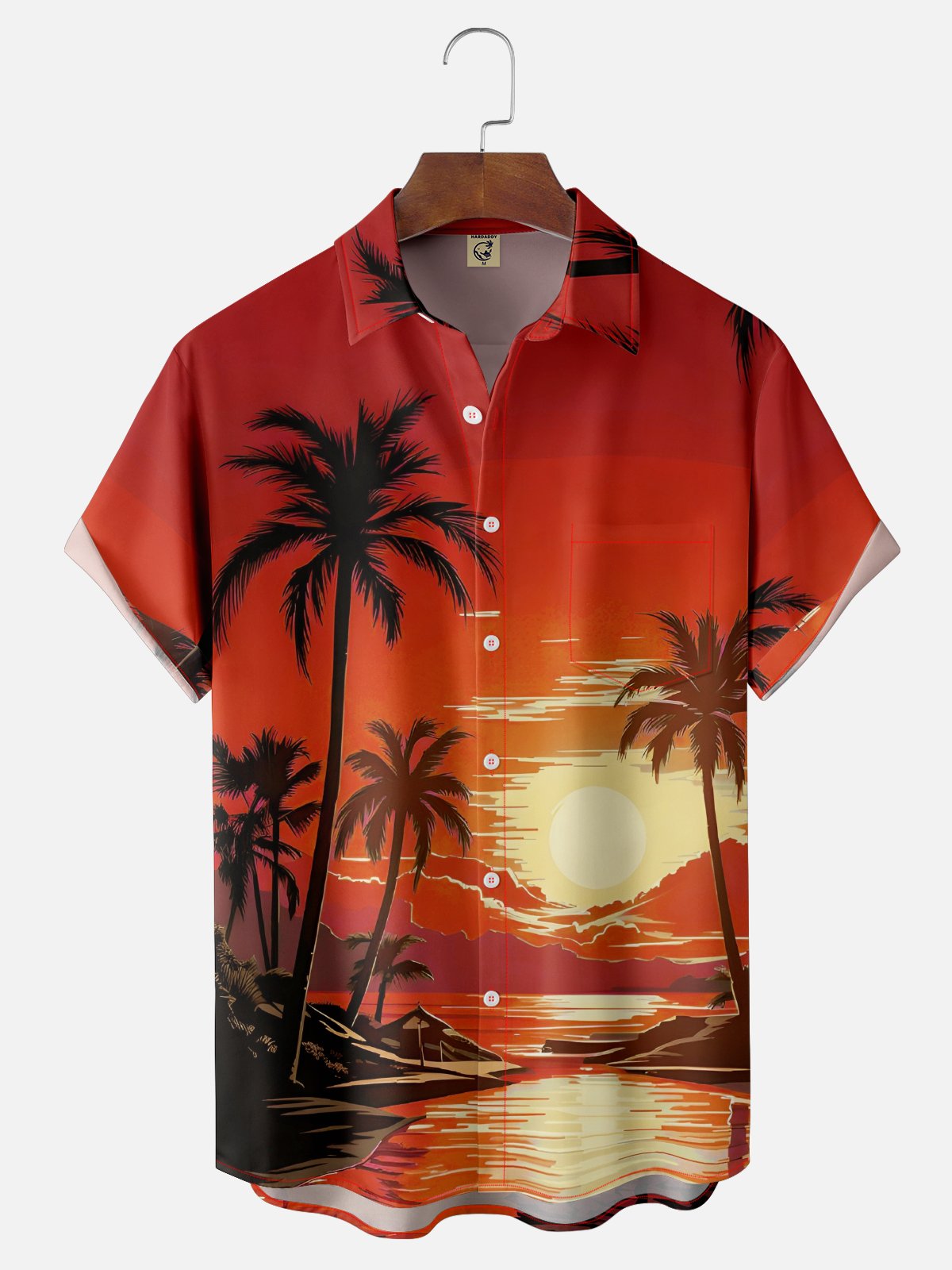 Moisture-wicking Coconut Tree Beach Chest Pocket Hawaiian Shirt