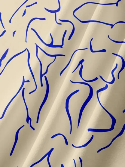 Moisture-wicking Art Blue Abstract Line Drawing Chest Pocket Hawaiian Titty Shirt
