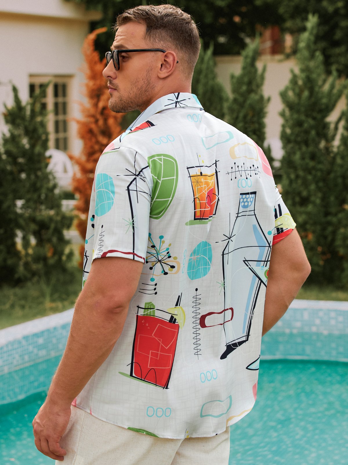 Men's Geometric Casual Short Sleeve Hawaiian Shirt with Chest Pocket