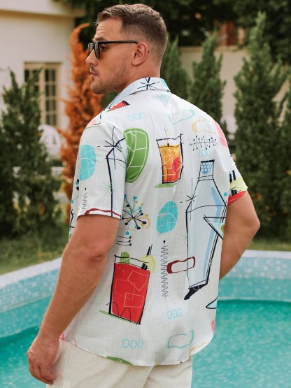 Men's Geometric Casual Short Sleeve Hawaiian Shirt with Chest Pocket