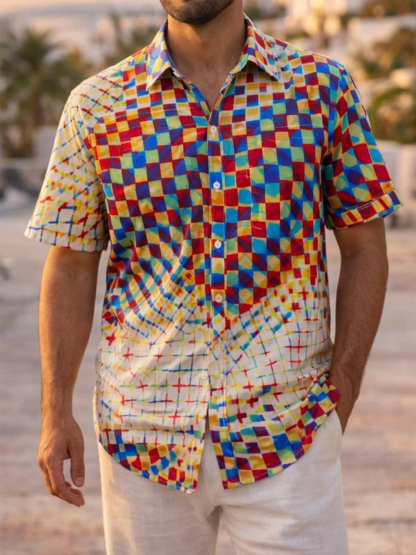 Moisture Wicking Abstract Gradient Geometric Chest Pocke Holiday Hawaiian Shirt