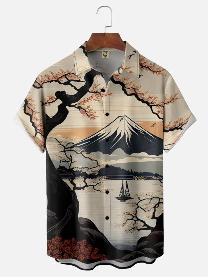 Moisture-wicking Ukiyoe Chest Pocket Hawaiian Shirt