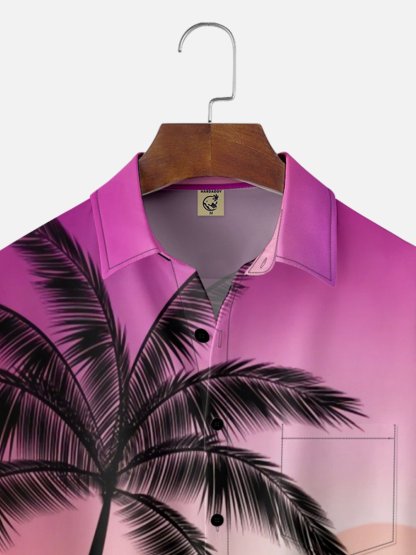 Moisture-wicking Palm Tree Chest Pocket Hawaiian Shirt
