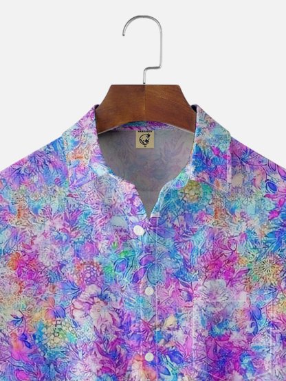 Moisture-wicking Art Floral Chest Pocket Hawaiian Shirt