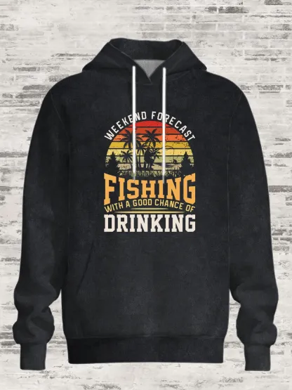 Vintage Hawaiian Coconut Tree Fishing Hoodie Sweatshirt