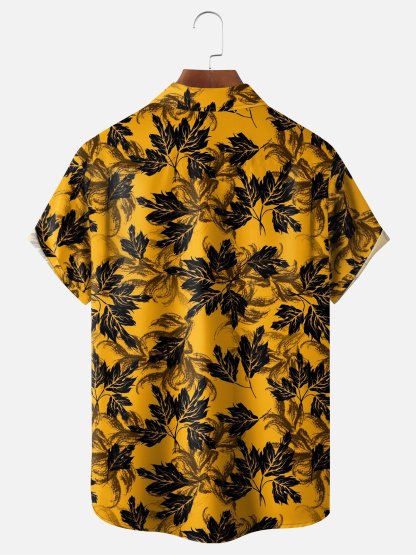 Moisture-wicking Tropical Leaves Chest Pocket Hawaiian Shirt
