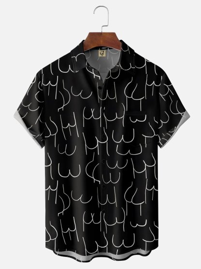 Moisture-wicking Art Abstract Line Drawing Chest Pocket Hawaiian Shirt