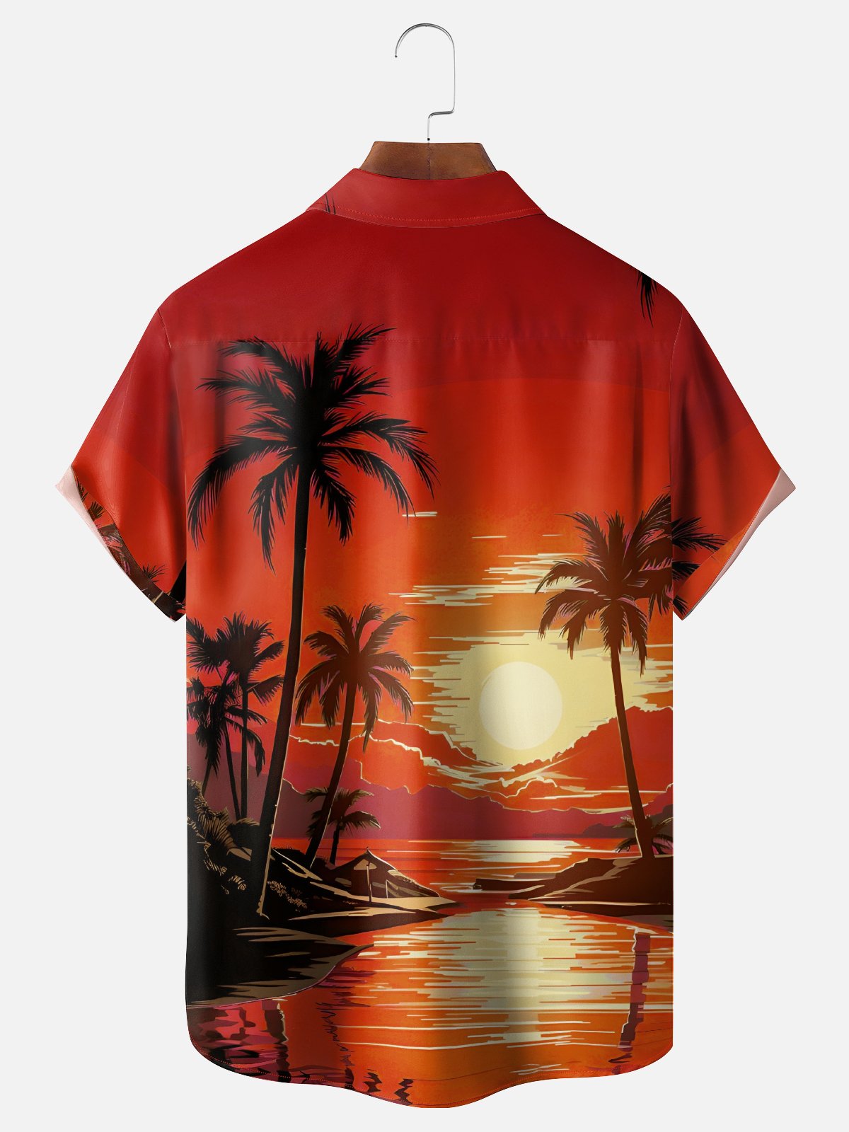 Moisture-wicking Coconut Tree Beach Chest Pocket Hawaiian Shirt