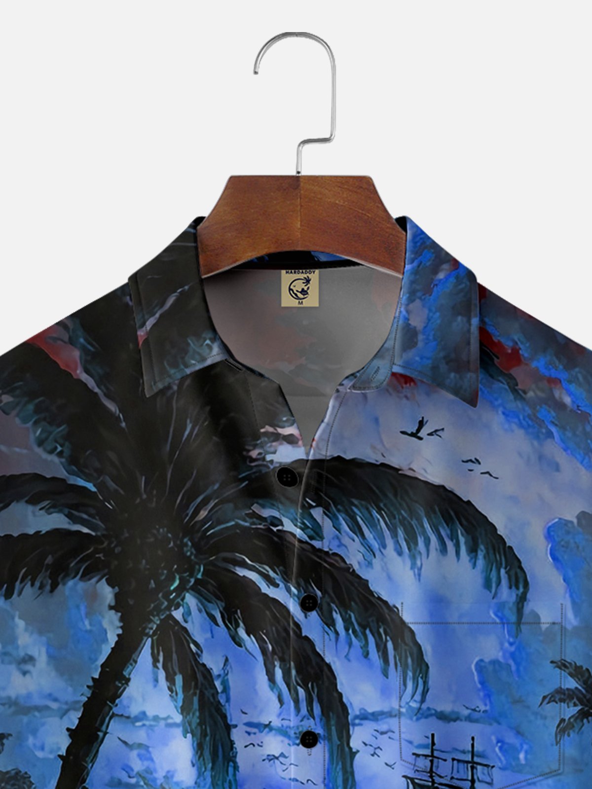 Moisture-wicking Palm Tree Sailing Boat Chest Pocket Hawaiian Shirt