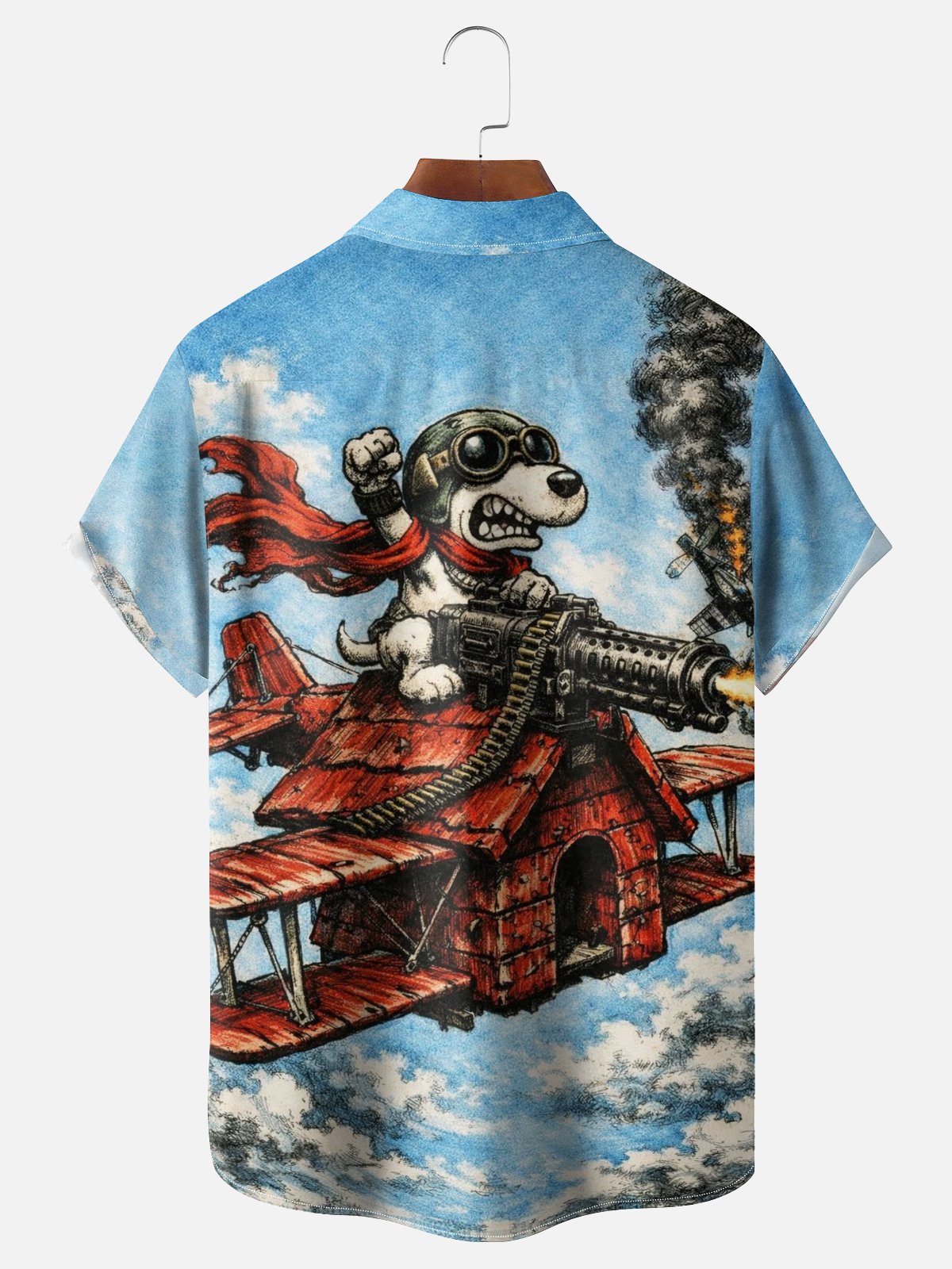 Tall Size Moisture-Wicking Abstract Airplane Dog Pattern and Chest Pocket Holiday Hawaiian Shirt