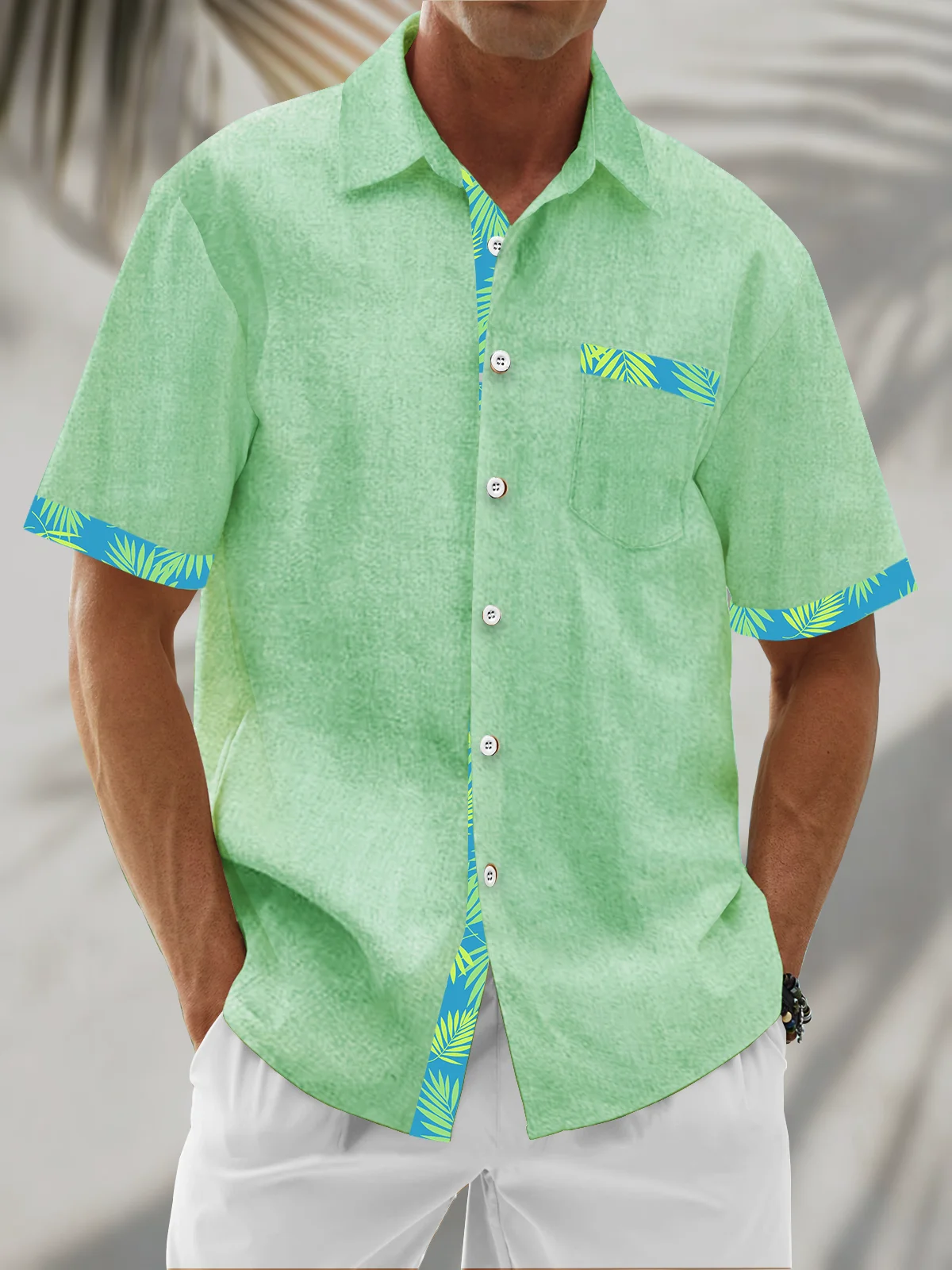 Moisture Wicking Solid Color With Floral Patchwork Chest Pocket Holiday Hawaiian Shirt
