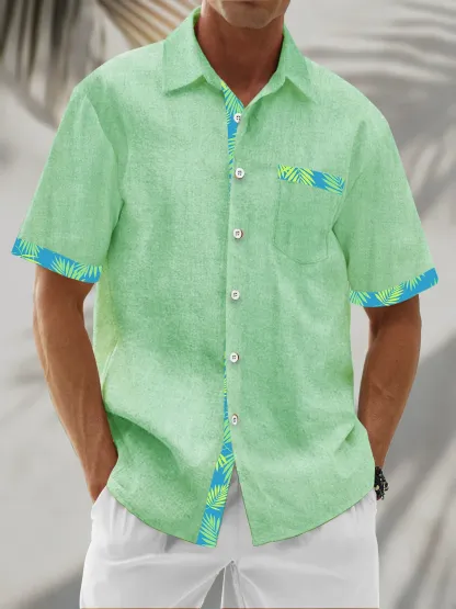 Moisture Wicking Solid Color With Floral Patchwork Chest Pocket Holiday Hawaiian Shirt