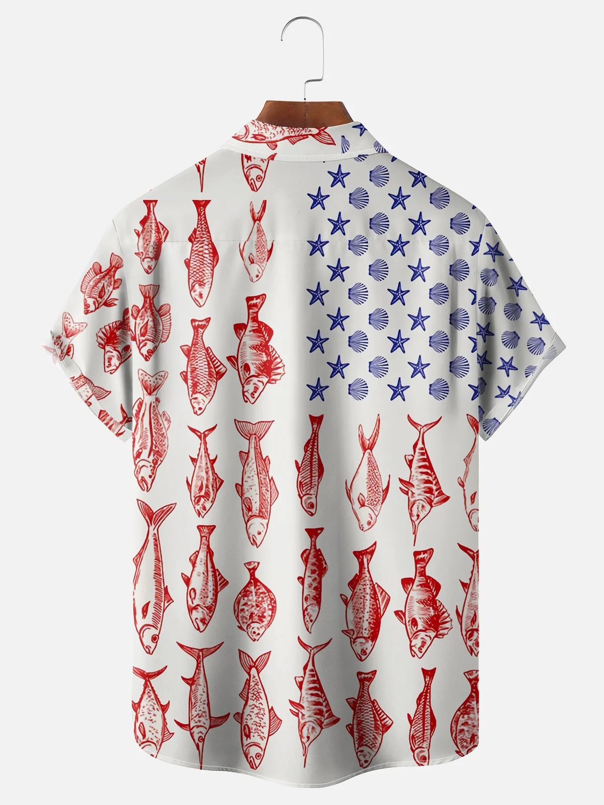 Moisture Wicking American Flag Fish Chest Pocket Hawaiian Shirt
