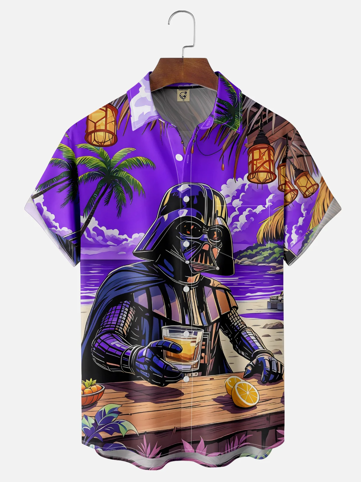 Moisture-wicking Star Beach Coconut Tree Chest Pocket Hawaiian Shirt