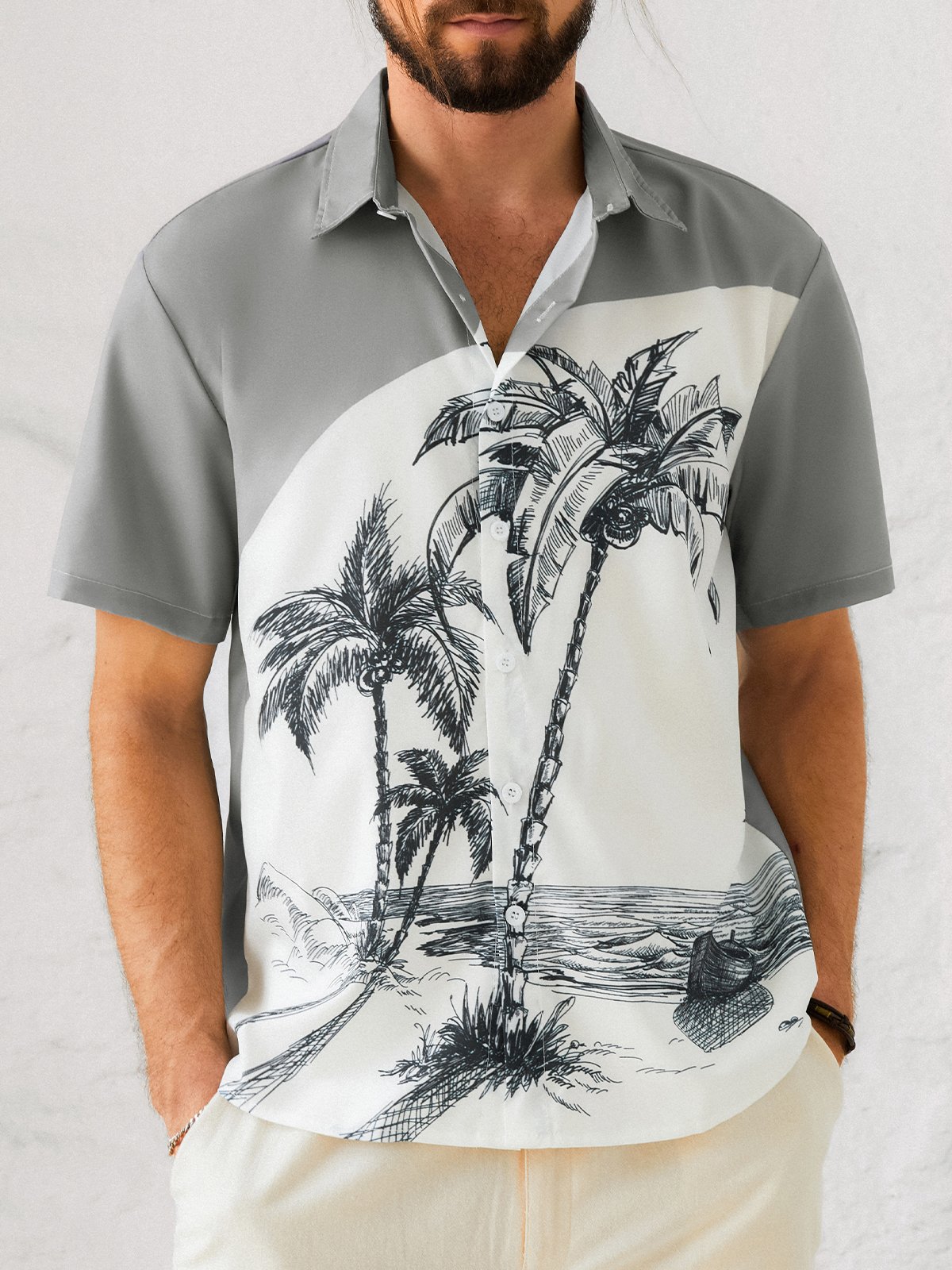 Mens Coconut Print Lapel Loose Short Sleeve Trendy Hawaiian Shirt
